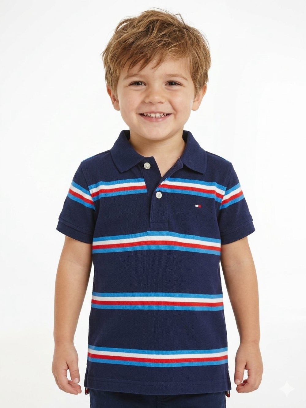 Tommy Hilfiger Navy Polo with Red, White & Light Blue Stripes